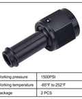 6AN Female To Three-Eighths Inch Barb Fitting Straight Swivel Aluminum 2-Pack Race-Ready High-Flow Hose Connector For Fuel Oil And Hydraulic Lines Durable 6061-T6 Aluminum Easy Push-In Install black straight hose fitting with 3/8 barb and 6AN female end