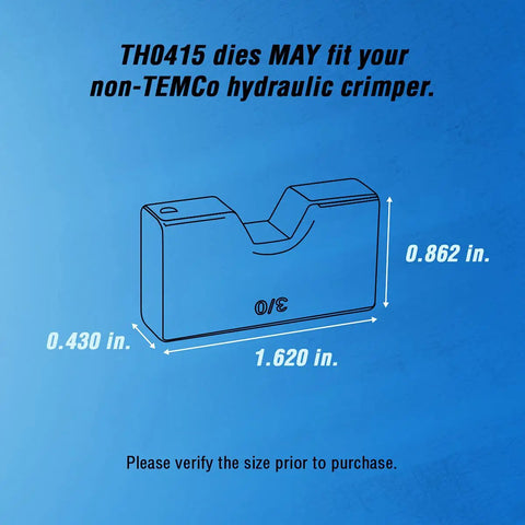 TH0415 32 Pair Die Set diagram with measurements for hydraulic cable lug crimpers with true HEX crimp forming dies.