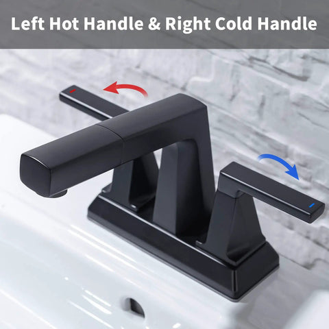 Two Handle Centerset Slick Black Bathroom Sink Faucet With Pull Out Sprayer 3 Hole 4 Inch Lavatory Mixer Tap on sink