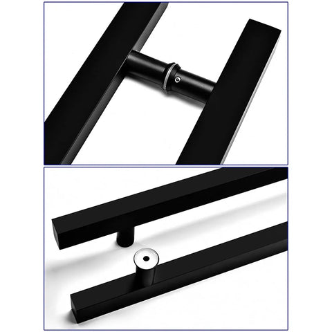 Push Pull Door Handle for Glass, Wood, and Barn Doors Black Lacquered Stainless Steel 1200x800mm close-up view