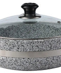 Heavy Duty Thick Granite Stone Bowl With Wood Base And Glass Lid Induction Ready Donabe Style Pot 30 cm for Bibimbap Rice Bowls 
