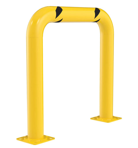 High Profile Steel Machinery And Rack Guard 36 In By 36 In By 4 In Yellow Rugged Industrial Safety Barrier With Four Pre Drilled Base Holes