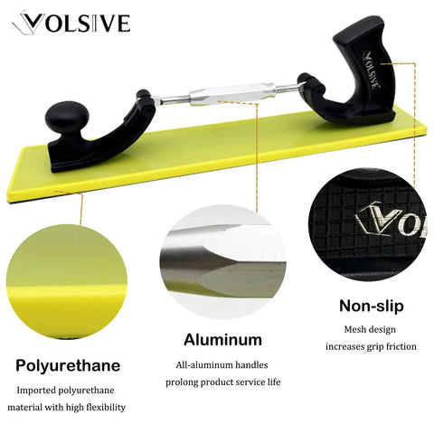 Adjustable Bendable Longboard Sander Block For Flexible Contoured Sanding On Wood Metal And Plastic With Hook And Loop Backing And Ergonomic Grip 7 By 42 Cm featuring polyurethane body and aluminum handles.