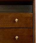 Antique Bronze Cabinet Knobs And Drawer Pulls Two Pack With Boho Geometric Silhouettes on a wooden dresser.
