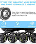 Close-up of 8 Pack Inline Skate Wheels Set with 72mm, 76mm, and 80mm options, ABEC9 bearings, 85A durometer PU, and text about performance.