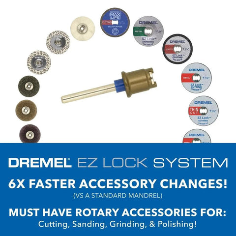 Dremel EZ Lock 11-piece cutting accessory kit with mandrel and assorted discs (blue/bronze).