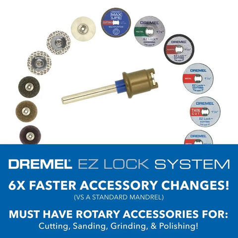 EZ Lock Sanding And Polishing Rotary Accessory Kit, 8 Piece Set with discs and abrasive buffs displayed on white background