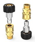 Pressure Washer Quick Connect Fittings Kit M22 14mm To Three Eighths Inch Four Piece Adapters Set with swivel adapters and plugs