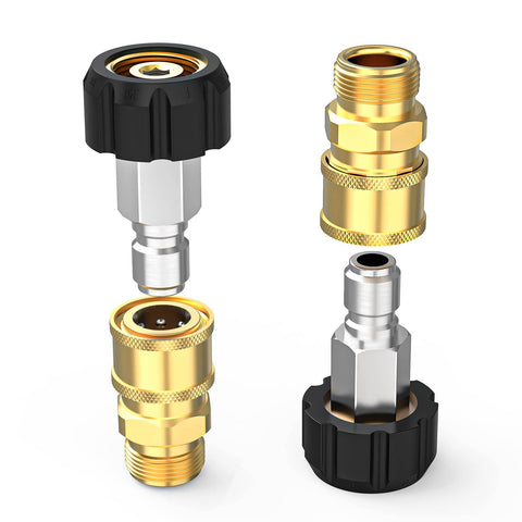 Pressure Washer Quick Connect Fittings Kit M22 14mm To Three Eighths Inch Four Piece Adapters Set with swivel adapters and plugs