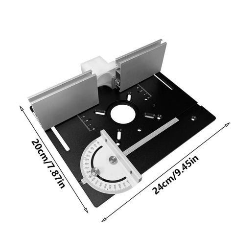 Heavy Duty Aluminum Router Table Insert Plate For Woodworking Benches With Miter Gauge Guide Dead On Screw Alignment Silky Smooth Action Built Like A Tank For Daily Shop Use, showing dimensions 24cm x 20cm.