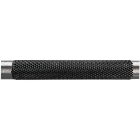 Close-up of knurled steel handle from Brass Roll Pin Punch Set With Knurled Steel Handles 8 Inch 5 Piece For Deep Pins Reach In Tight Spots Grippy