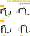 Heavy Duty Black Balcony Rail Planters 16.9 Inch Deck Flower Boxes adjustable metal brackets with measurements for installation methods.
