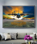 Aircraft Themed 5D Diamond Painting Kit For Adults With Crystal Diamonds And Tools, displayed in living room decor