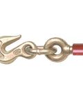 Beefy Ratchet Chain Binder With 2600 Pound Load Capacity LDR 14 showing alloy forged hook and electro welded links, gold zinc plating.