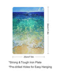 Beach painting on strong iron plate with pre-drilled holes, 20x30cm, emphasizes hanging durability; ideal wall decor option.