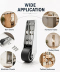 Heavy Duty Sliding Door Bottom Rollers Two Pack Vertical Track Guide Wheels with rubber tires for barn doors and wardrobes.