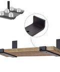 Badass Heavy Duty Metal Wall Shelf Brackets With Lip Slick Industrial Diy Floating Shelf Support System Black Anti Rust Finish Straight Up Reliable Mounting Hardware 2 Pack showing close-up of black iron bracket with wood shelf.