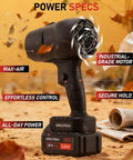 Beast Cordless Leaf Blower With 350000 RPM Turbo Motor And Lightweight Handheld Design Includes Two 3.0Ah Batteries And Fast Charger Delivers High Velocity Fifty Meters Per Second Airflow For Snow Lawn Yard Patio And Deck Cleaning Black on sandy background