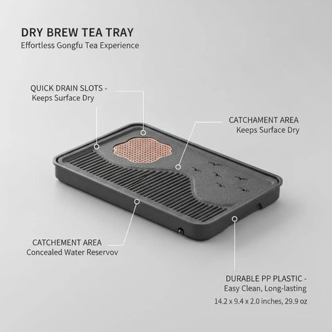 Zero Drip Drama Gongfu Tea Station Serving Tray With Imitation Ebony Stone Finish And Smart Catch Basin Design Keeping Your Living Room Setup Totally Stress Free All Day, durable PP frame, 14.2 x 9.4 x 2 inches.