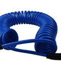 Polyurethane Recoil Air Hose With Self Coiling Twenty Five Feet For Air Compressor One Quarter Inch Inner Diameter Bend Restrictor Quick Coupler And Plug Blue