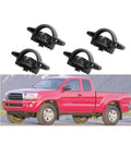 Heavy Duty Truck Bed Cleat Anchor For Toyota Tacoma And Tundra Deck Track System, set of 4 black nylon cleats with truck backdrop.