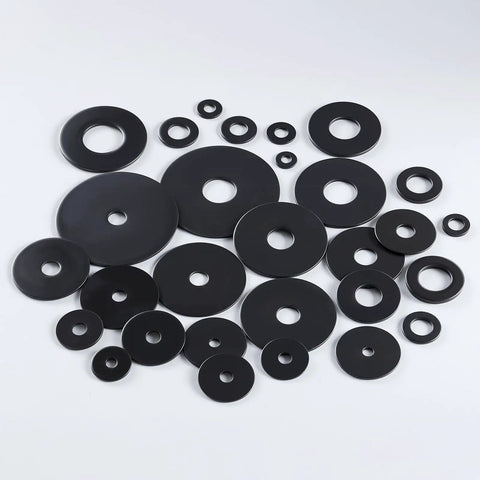 Tough As Nails 300 Pack M6 Flat Washers Made From Black Oxide 304 Stainless Steel with various sizes visible.