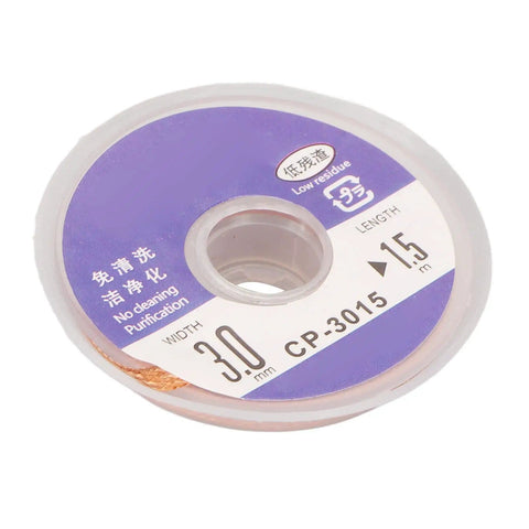 High Performance Low Tin Soft Desoldering Wick Braid for Quick And Easy PCB Solder Removal, 1 5m Length spool labeled CP-3015
