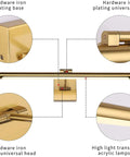 Dimmable LED Picture Light for Artwork 24.4 Inch Swing Arm Wall Lamp Full Metal Brass Finish details and components.