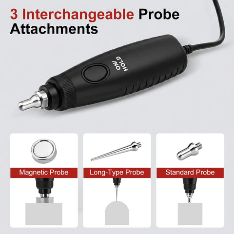 3 In 1 Digital Vibe Meter With Magnetic And Long Probes For ISO 10816 Analysis, three interchangeable probes shown