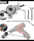 Universal Power Drill Sheet Metal Cutter Attachment Heavy Duty Steel Shear Clip For Copper Aluminum Iron Up To 1.5 Mm close-up of cutter with drill.