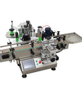 Automatic Label Applicator With Integrated Code Printer For Round Bottles High Speed Chain Conveyor And Receiving Tray, offering precision labeling.
