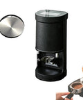 Automatic Digital Espresso Tamper Fits Standard 58mm Portafilter with touchscreen, showing black body and stainless steel top.