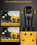Cordless Three Eighths Inch Ratchet Wrench 16.8V Power Tool With 40 Ft-Lbs Torque At 400 RPM showcasing forward/reverse switch