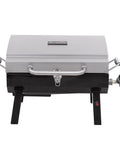 Front view of Single Burner Portable Propane Grill With Piezo Ignition, Stainless Steel, Camping Ready Outdoor Cooking On The Go