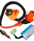 High Performance GY6 Ignition Coil Kit For 50cc 125cc 150cc Scooters ATVs Mopeds Go Karts And Dirt Bikes With 6 Pin CDI And 3 Electrode Spark Plug Fits TaoTao Roketa Buyang Coolspor Honda TRX200 Series Race Ready including coil, CDI, and spark plug