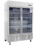 Heavy Duty 54 Inch Upright Commercial Beverage Refrigerator 42 Cubic Foot Stainless Steel Double Glass Door Beer Cooler on wheels