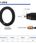 Flexible 13 Foot Air Cooled TIG Welding Torch With WP17FV Head, 10-25 And 35-50 Plug Valves, adjustable torch design