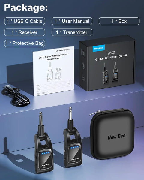 Wireless Guitar System 2.4GHz Six Channel Pro Grade Audio With 24Bit 48KHz HiRes Lossless Sound Rechargeable Transmitter Receiver package