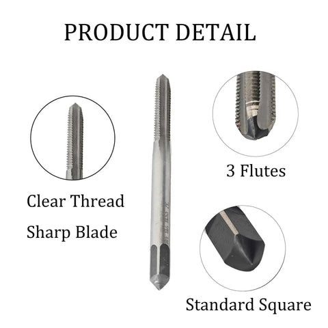 Left Hand Metric M4 X 0.7 Tap And Die Set HSS High Speed Steel Threading Kit showing details of tap with clear thread, sharp blade, and 3 flutes