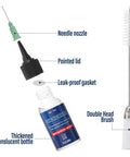 Premium Sewing Machine Oil With Built In Applicator And Dual Ended Brush For Smooth Lubrication, Long Lasting Protection, No Fuss Quick Application, Keeps Your Sewing Machine Running Quietly And Efficiently, Works With Most Machines. 1 fl oz bottle with needle nozzle and brush