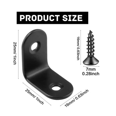 1 Inch Stainless Steel L Brackets Set With Black Finish Pre Drilled Holes And Included Screws Light Duty Shelf Supports size chart.