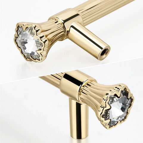 Gold Cabinet Pulls 4 Pack Crystal Dresser Drawer Handles Zinc Alloy 3.78 Inch Center To Center Modern Kitchen And Bathroom Hardware