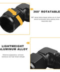 2 Pack 6AN Female to 6AN Male 90 Degree Hose Fitting Adapter Aluminum Flare Elbow Swivel Union Connector for Vehicle Fuel Oil Line High Flow No Kink Leak Proof Durable Right Angle Hose Joint, black aluminum swivel elbow close-up