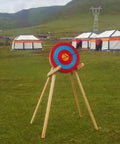 Traditional Solid Straw Archery Target With Colored Rope Face And Three Layer Design For Backyard Practice on tripod stand