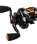 Zephyr Bait Finesse Baitcasting Reel, Carbon Fiber Construction, Drag Clicker Version, Right Hand Retrieve, close-up view
