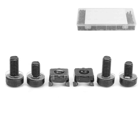 M6 Cage Nut And Screw Kit For Racks And Cabinets, Heavy Duty Carbon Steel Fasteners In Black Finish, Tool Free Quick Install Spring Loaded Cage Nuts With Screws For Chassis, Controllers, Vehicles, And Railways, 100 Nuts And 100 Screws, black M6 set