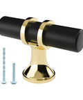10 Pack Black And Gold Cabinet Pulls T Bar Knobs For Kitchen And Bathroom Cupboards No Fuss Single Hole Handles For Dresser Drawers With Easy Install Screws Included with screws visible