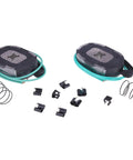 Electric trailer brake magnet kit, front view; two 10in magnets with teal wires and mounting hardware for 3500 lb axles