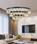 120W LED Crystal Pendant Light Postmodern Chandelier Aluminum Laser Cut Frame in modern living room setting.