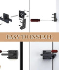 Assembly steps for Rock Solid Heavy Duty Double Sided Gate Latch With Handles Black Aluminum Fence Lock, showing installation process.